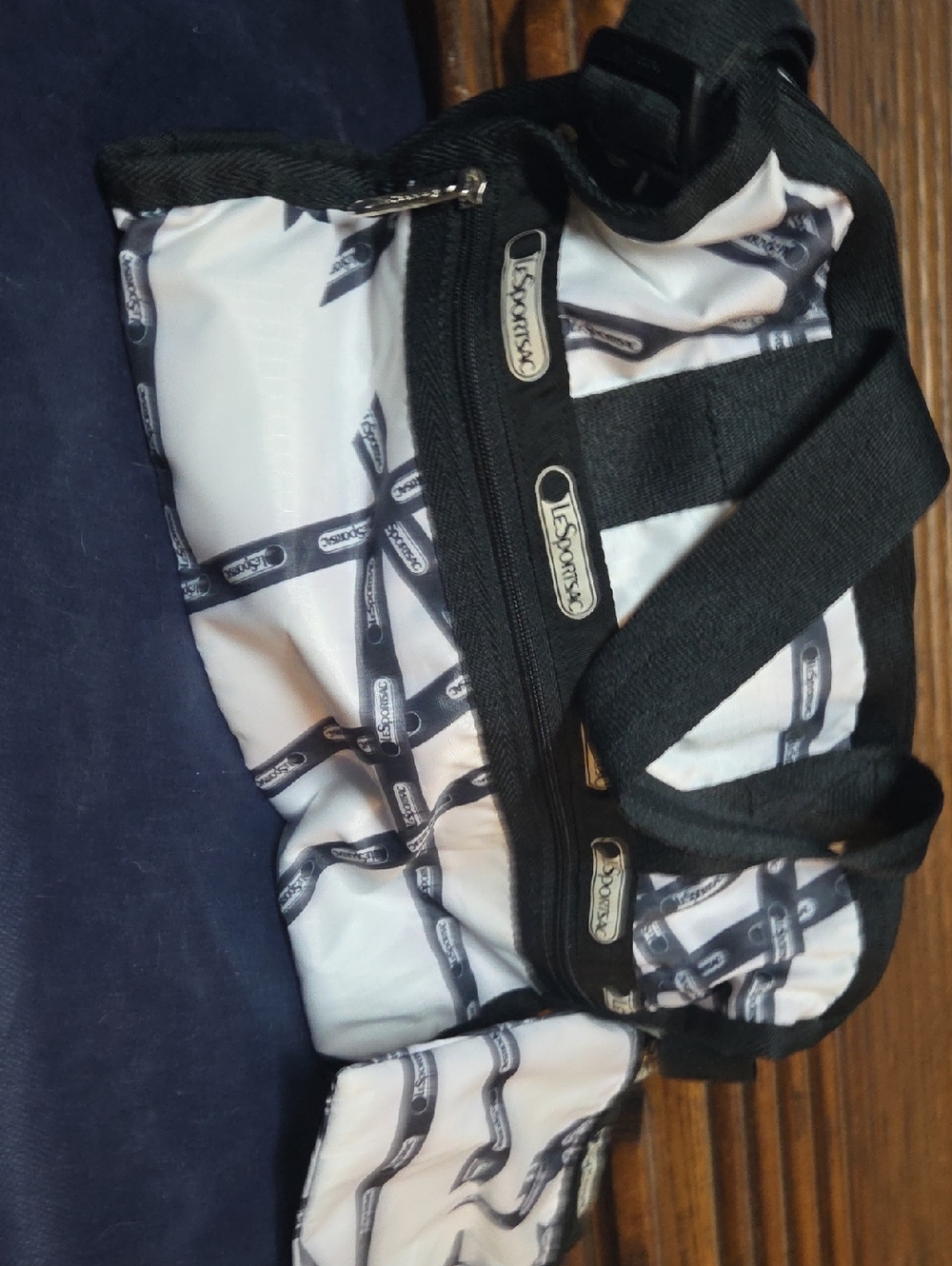 LeSportsac White and Black Logo-Print Kids Bottoms Bag with Adjustable Strap